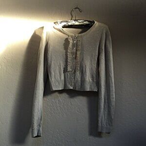 Debra C Beverly Hills Cardigan Sweater Ruffle Front Cropped Tan Size Medium Silk